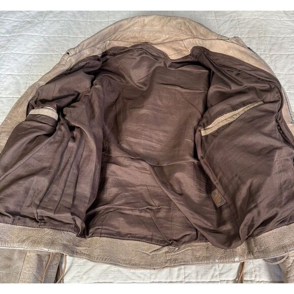 Vtg 90'S Hudson Leather Tan Biker Jacket Fringe Concho Buttons Western Womens M - Picture 3 of 10
